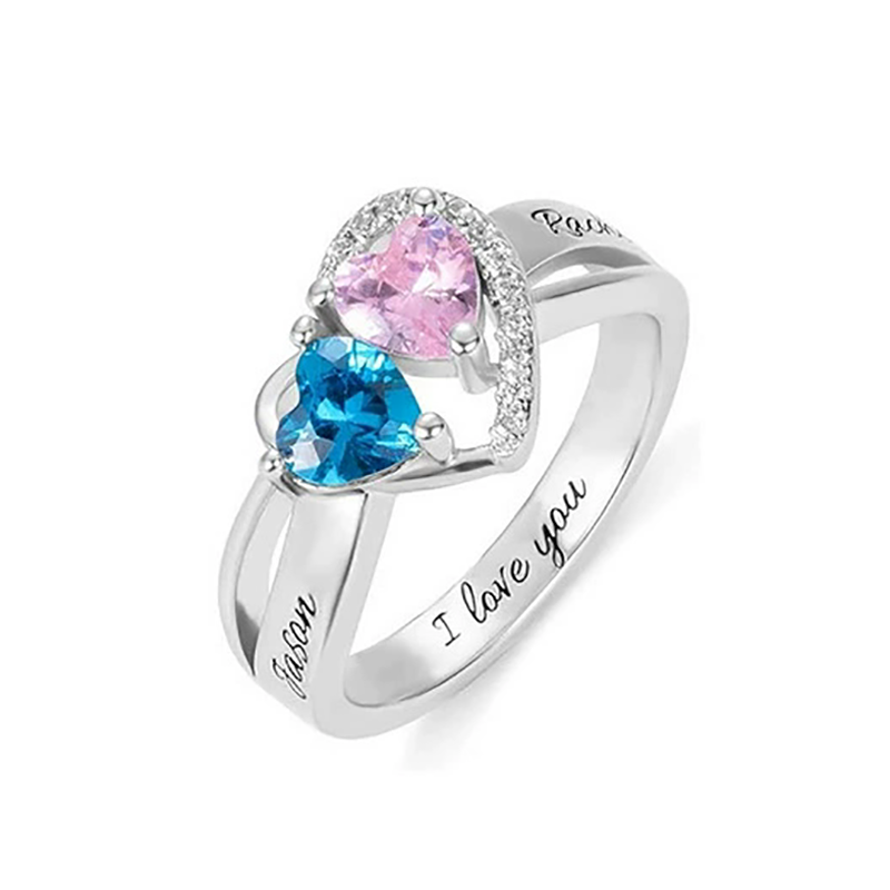 Birthstone Ring Set - Özel Kazınmış İsim Yüzüğü Kişiselleştirilmiş Anne