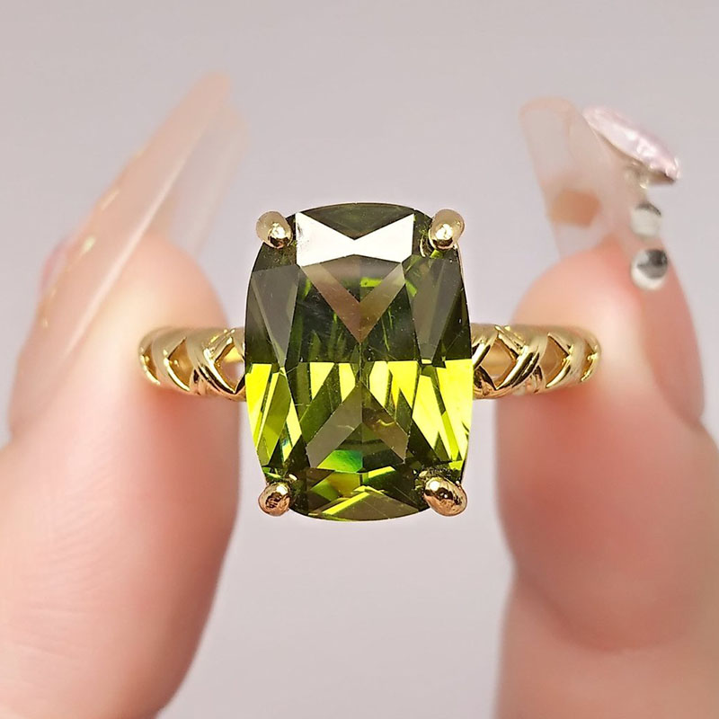 Birthstone Ring Set - Zeytin yeşili kristal kare taş açılış