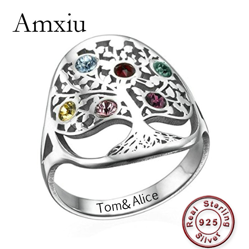 Birthstone Ring Set - Amxiu kişiselleştirilmiş ağaç yüzük Birthstones ile