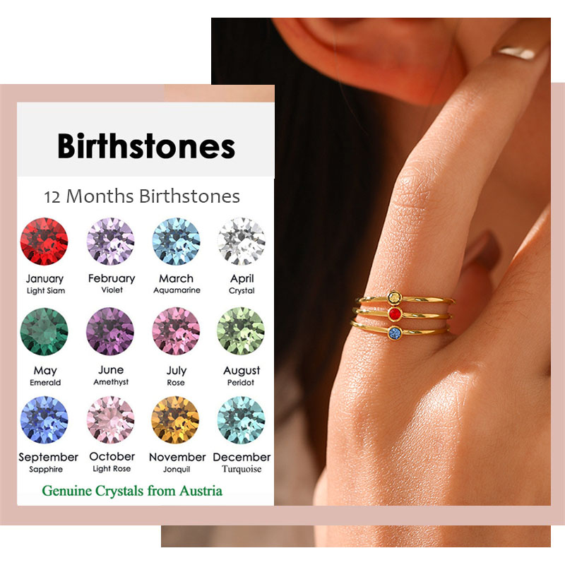 Birthstone Ring Set - Paslanmaz Çelik Birthstone Yüzük Avusturya'dan Orijinal