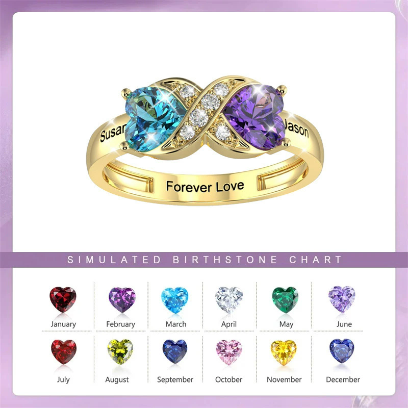 Birthstone Ring Set - Kişiselleştirilmiş Doğum Taşı İsimleri Kazınmış Söz