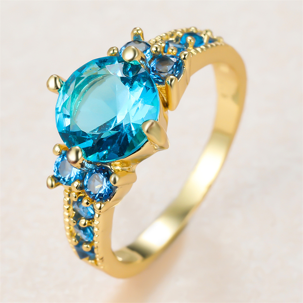 Aqua Mavi Kristal Yuvarlak Taş - Birthstone Ring Set incelemesi ve fiyatı