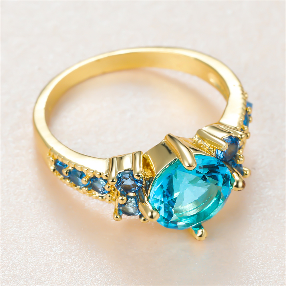 Aqua Mavi Kristal Yuvarlak Taş - Birthstone Ring Set incelemesi ve fiyatı