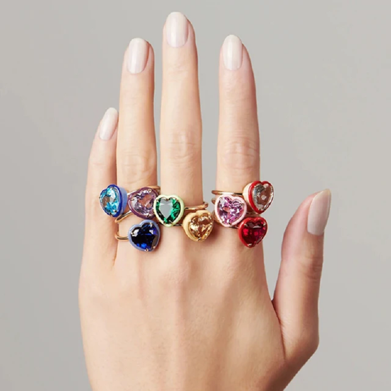 Renkli kalp şekilli kübik zirk - Birthstone Ring Set incelemesi ve fiyatı