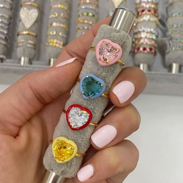 Renkli kalp şekilli kübik zirk - Birthstone Ring Set incelemesi ve fiyatı